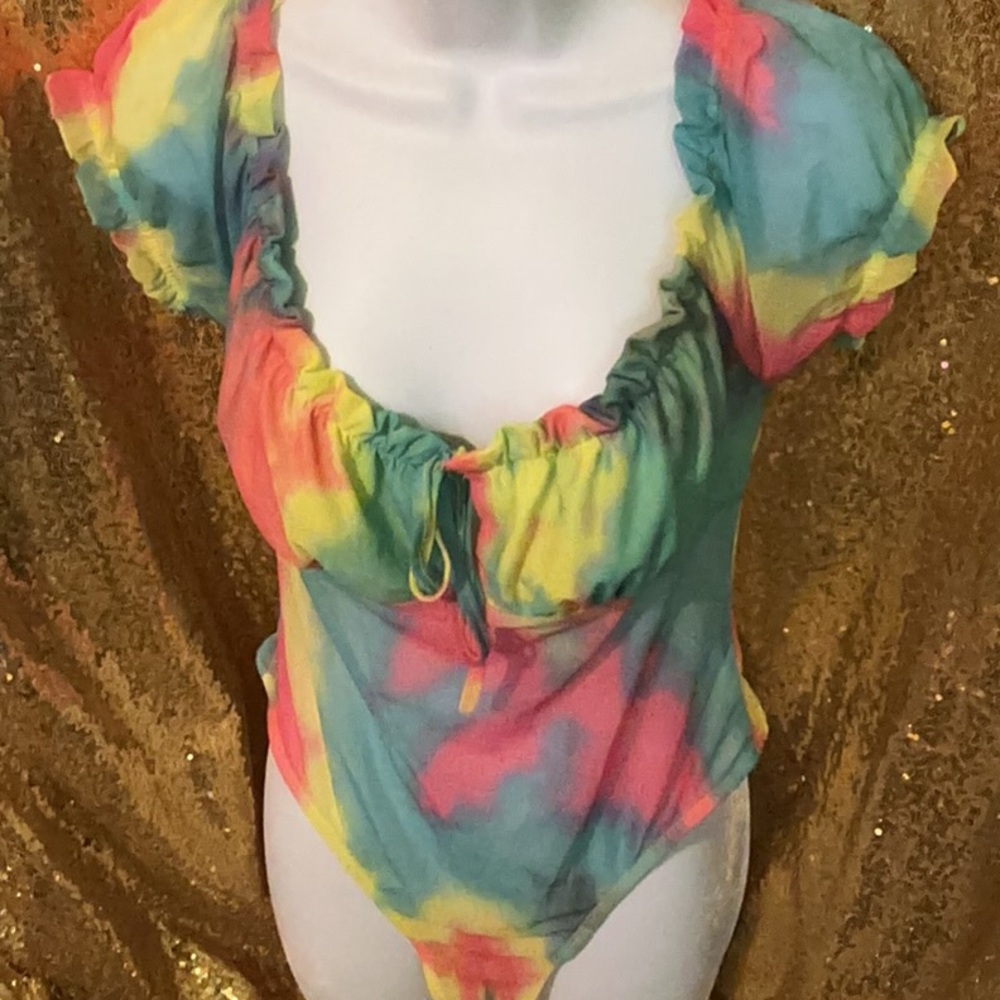Revamped Tie-Dye Bodysuit in Teal, Pink & Yellow